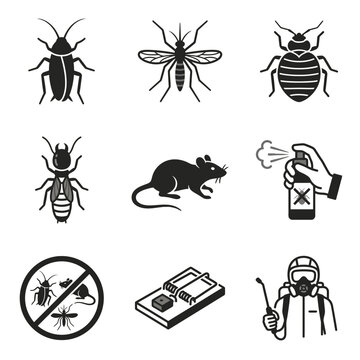 Set of black pest control and insect extermination icons