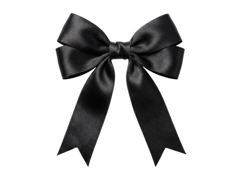 Black satin ribbon bow displayed isolated on transparent background