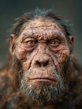 Detailed face of a prehistoric human ancestor