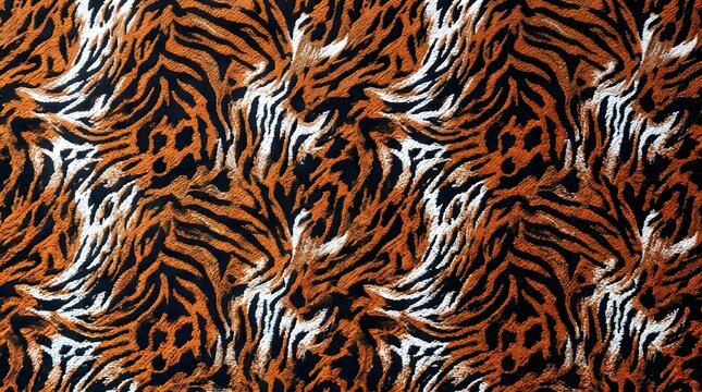 Abstract animal print background featuring tiger stripes and leopard spots in vibrant orange black and white colors for fashion and textile design