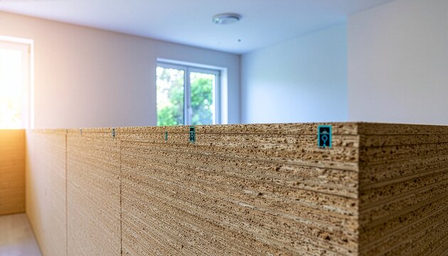 Stacked chipboard sheets for interior renovation and furniture construction
