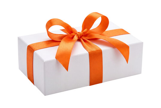 Wrapped gift with orange ribbon isolated on transparent background