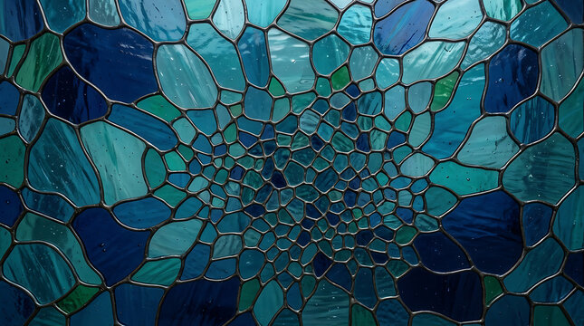 Stained Glass Mosaic Pattern Featuring Blue Green Hexagonal Shapes Artistic Design transparent background