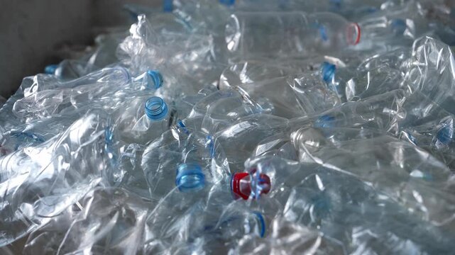 Clear and blue PET bottle recycling. Plastic waste