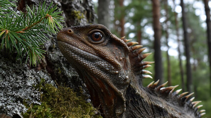 Naklejka premium Close up of tuatara reptile with spikes for nature documentation.