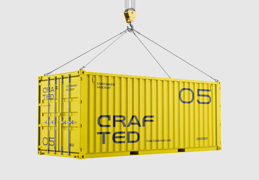 Shipping Container Mockup Hanging from Crane