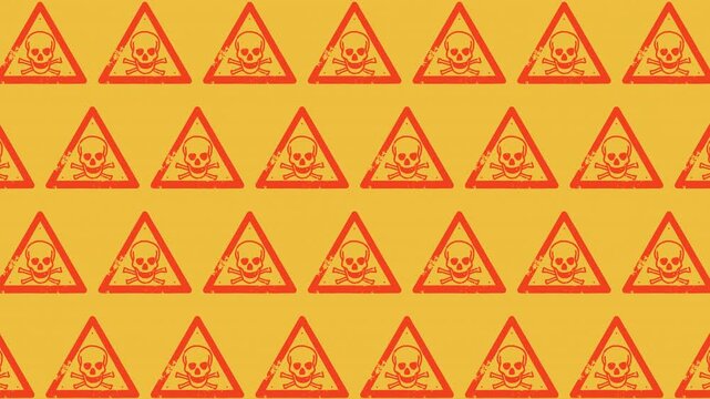 Grungy skull and crossbones warning pattern creates a vibrant seamless loop background.