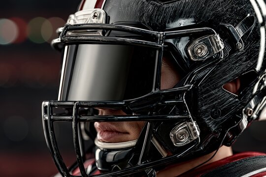 Football helmet closeup portrait athletic game competition sports gear