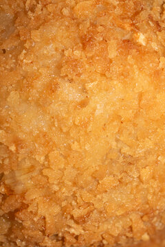 Close up of golden batter breadcrumbs close up