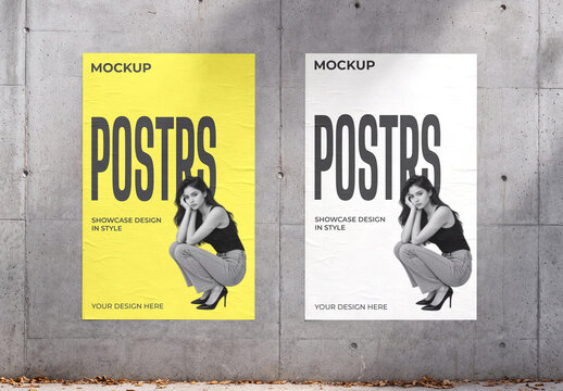 Poster Mockup Set on Concrete Wall