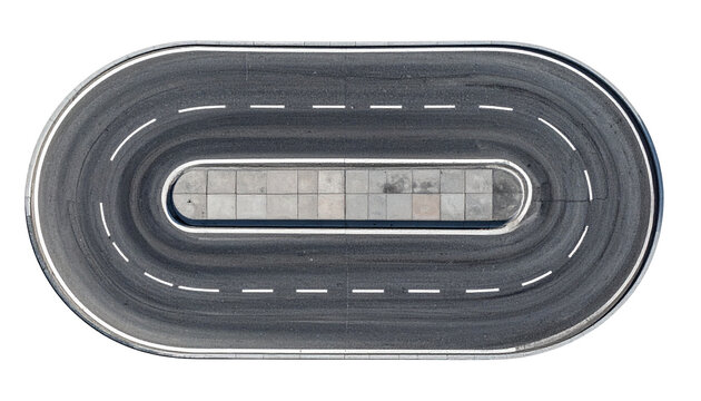 top view of an oval race track, isolated on transparent background