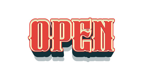 3D vintage red and cream word OPEN with western style font typography isolated on white background © ali