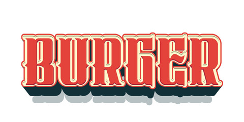 Burger text effect title with retro vintage 3D diner typography style isolated on transparent background © ali