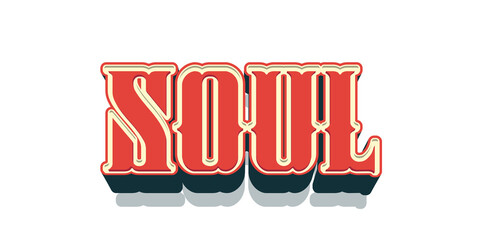 3D vintage red and cream word SOUL with western style font typography isolated on white background © ali