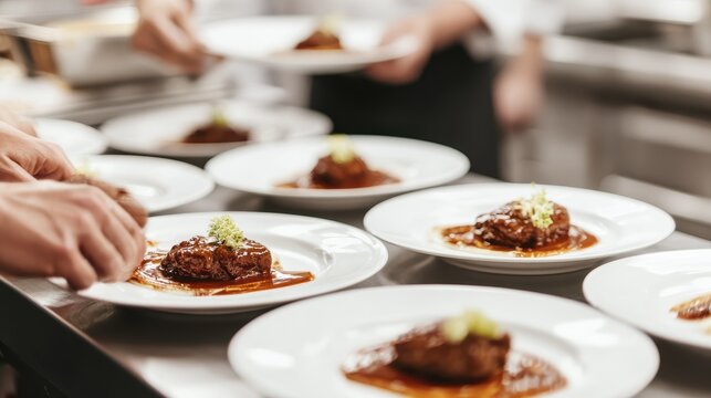 Gourmet presentation of exquisite beef dishes in a professional kitchen setting