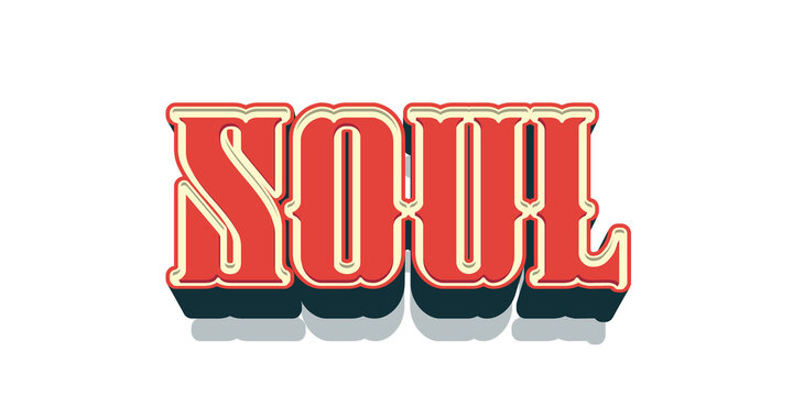 3D vintage red and cream word SOUL with western style font typography isolated on white background
