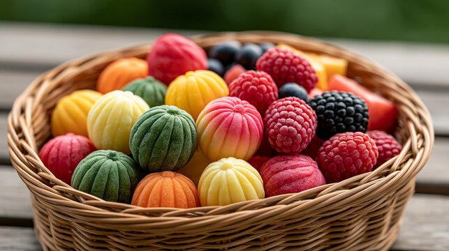 Assortment of colorful frozen fruit bites and fresh berries presenting a vibrant, healthy, and refreshing snack option for a hot summer day, promoting wellness and natural flavors