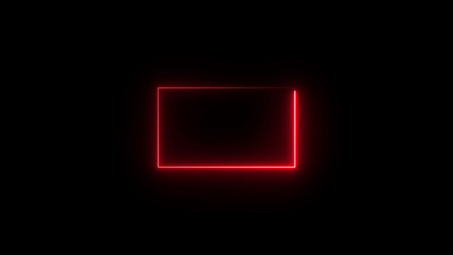 A glowing rectangular frame rendered in vibrant red neon light, featuring sharp corners and a thin luminous border isolated against a solid, deep black background, creating a minimalist digital