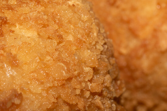 Close up of golden batter breadcrumbs close up
