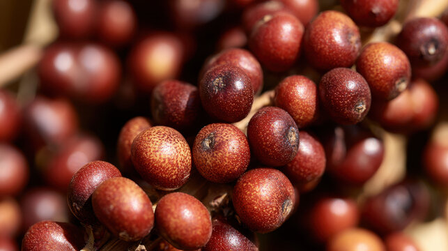 Close-up of ripe burgundy sorghum grains showing detailed texture on a mature seed head