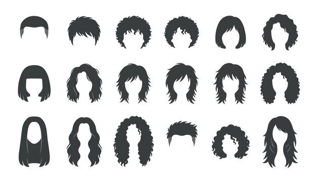 Hairstyles Collection of Short to Medium Length Vector Silhouettes for Fashion Design. Gen
