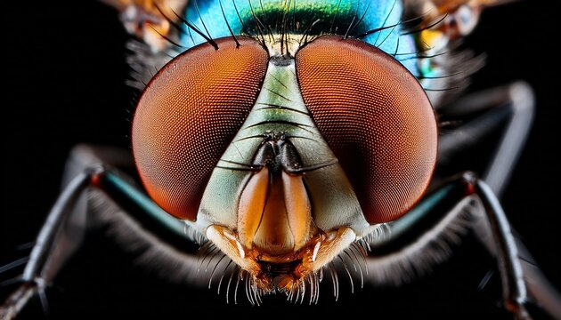 a close up of a fly s eye with a black background