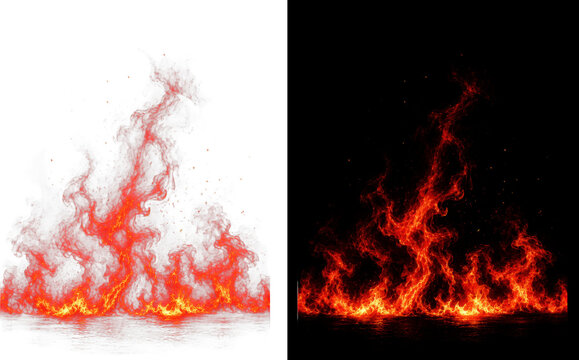 Fiery Flames dancing with smoke during a vibrant inferno isolated on transparent background