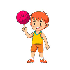 cartoon boy holding basketball ball kids sports illustration