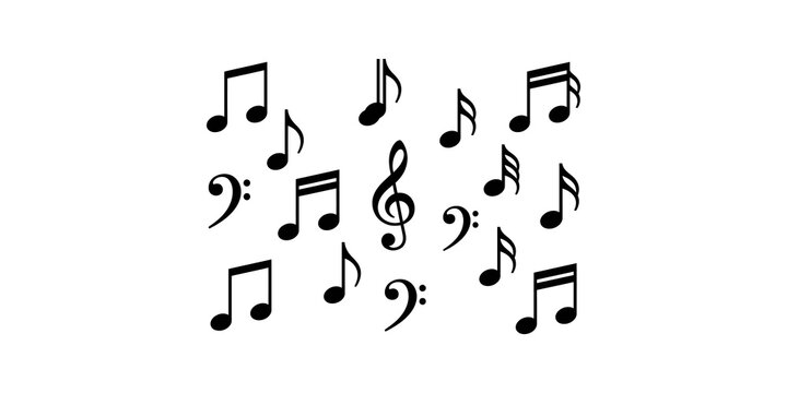 Musical notation symbols including treble clef bass clef notes and rests used in sheet music composition.