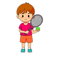 cartoon boy playing tennis with racket kids tennis player character
