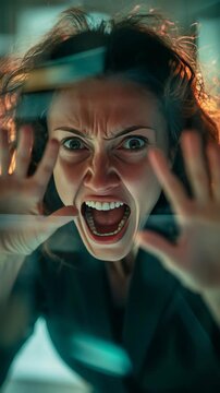Woman with screaming expression.