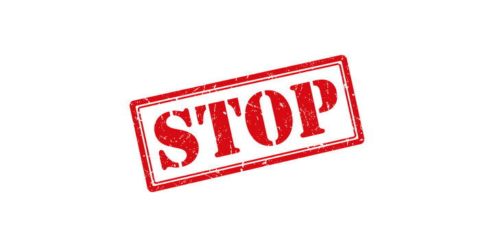 Red rectangular stop sign rubber stamp for text alert or urgent message vector illustration on transparent background.