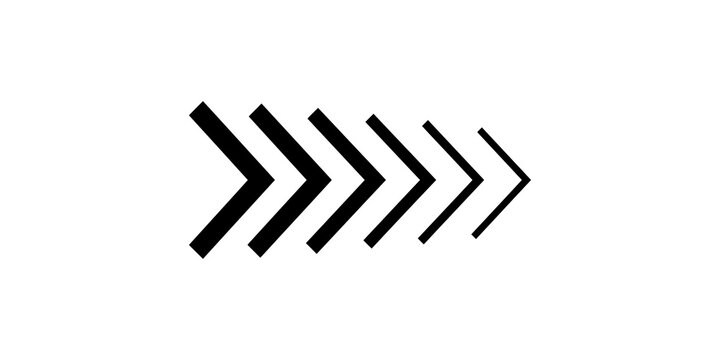 Black chevron arrows pointing right progress icon vector illustration set isolated on transparent background for web design.