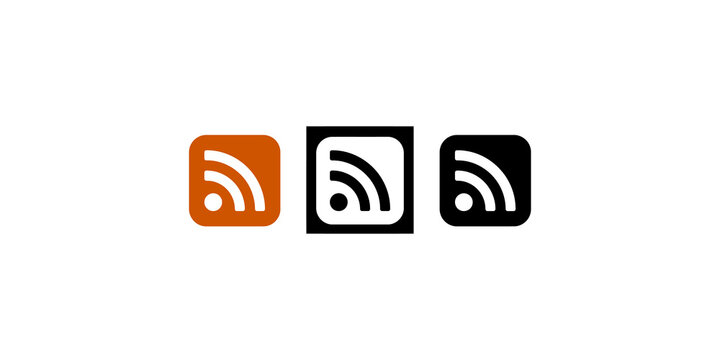 Orange and black rss feed icons for website updates news subscriptions and digital content syndication.