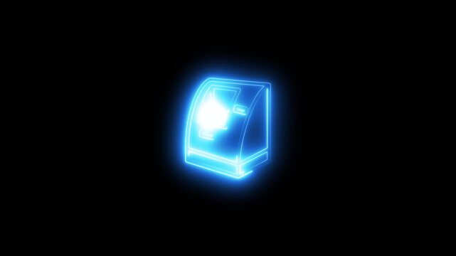 Neon glowing atm machine animation for banking and finance technology