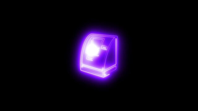 Neon atm machine glowing purple animation for financial technology