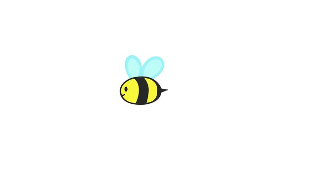 Cute cartoon bee animation, bee flying back and forth very cheerfully, transparent background, 4K video.
