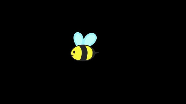 Animation of a cute winged bee flying against a dark background, looping motion graphics, 4K video.
