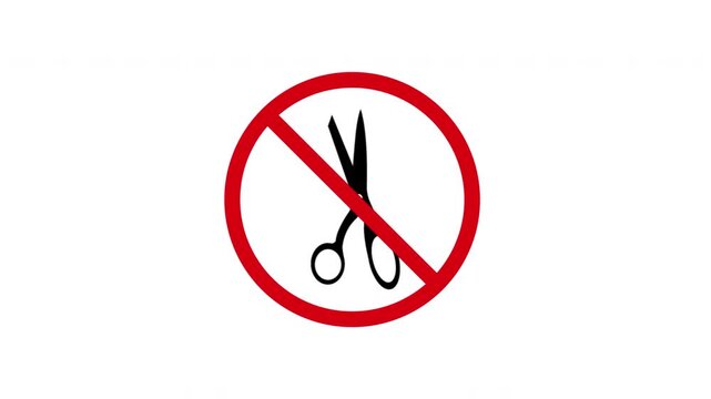 No Scissors Prohibition Sign Animated Icon With Alpha Channel. Forbidden Scissors Warning And Restriction Motion Graphic. Stop And Ban Notice. On Transparent Background