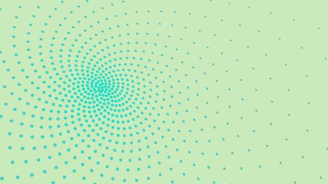Soft cyan dots swirl in a serene halftone spiral pattern across a light green background for calming digital display loops