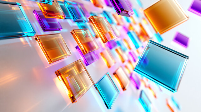 Colorful Glass Squares Abstract Background 3D Render
