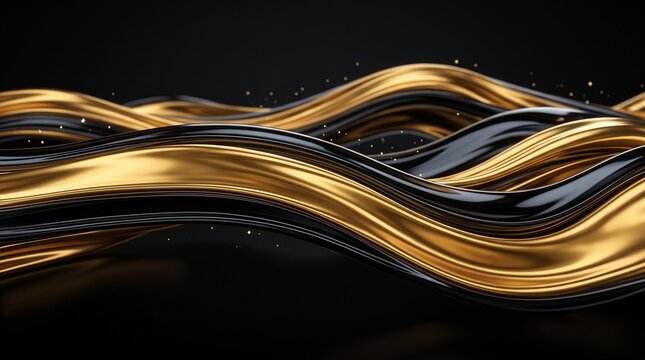 Abstract Gold and Black Wavy Fluid Background