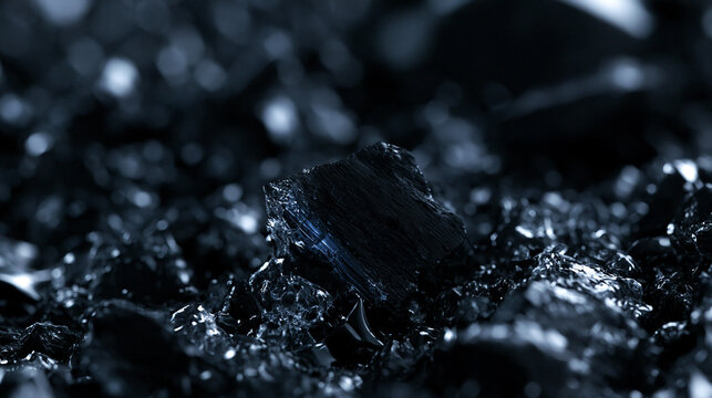 Close Up View of Black Coal Lump in Dark Environment