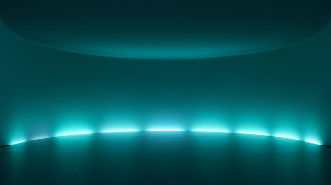 Futuristic Empty Studio Stage with Cyan Neon Lighting