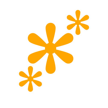 Simple orange flower sparkles icon set isolated on white background. Decorative floral elements design. Transparent PNG illustration