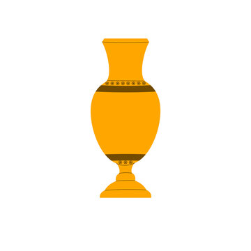 Single golden ceramic vase icon isolated on transparent background. Decorative jar object. Transparent PNG illustration.