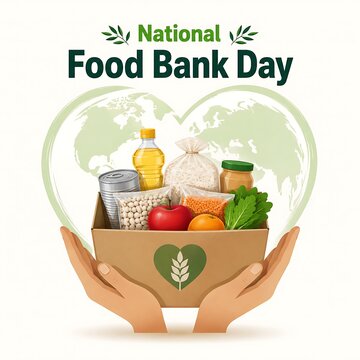 National food bank day illustration with basket of food