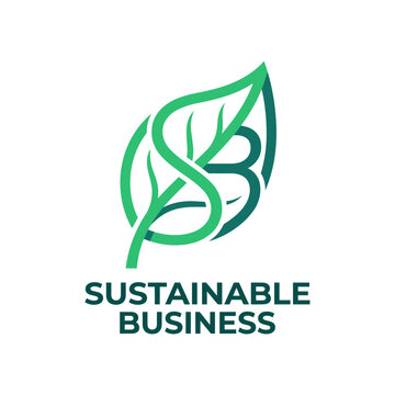 Sustainable Business Logo with Leaf and SB Initials, Green and Teal, Isolated