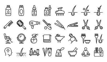 Fototapeta premium Modern Hair Care Line Icon Bundle with Beauty Treatment Vector Collection for Apps and Websites