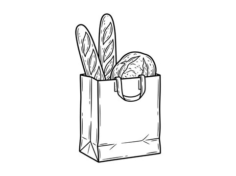 Brown bag with baguette and bread illustration